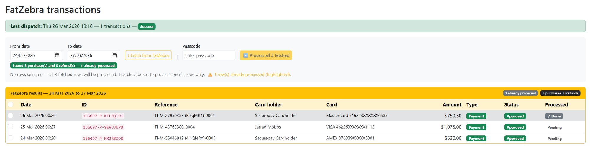 FatZebra already processed row