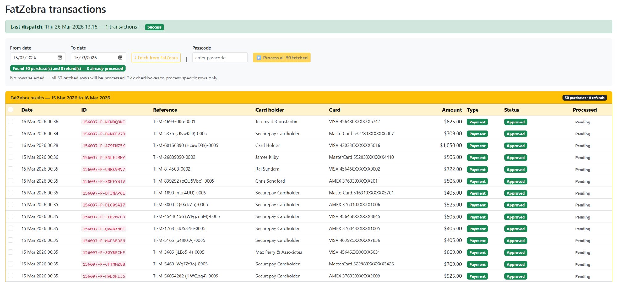 FatZebra results grid