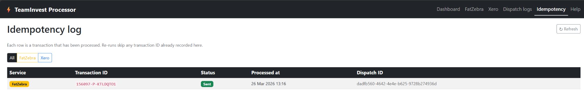 Idempotency log page